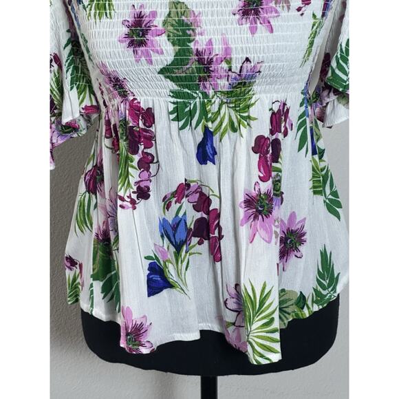Ambience Women’s Top White Floral off The Shoulder Tub Y2K Top Size (L) - Picture 2 of 16